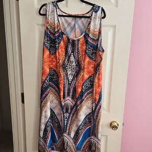 NY Collection Vibrant Orange and Blue Maxi Dress